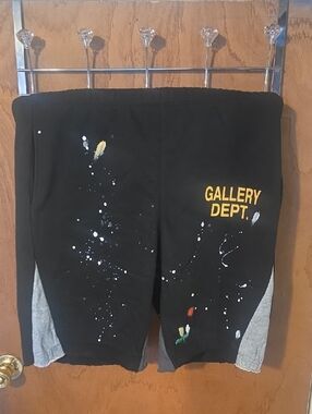 Gallery Dept Black Paint-Splatter Shorts with Yellow Logo